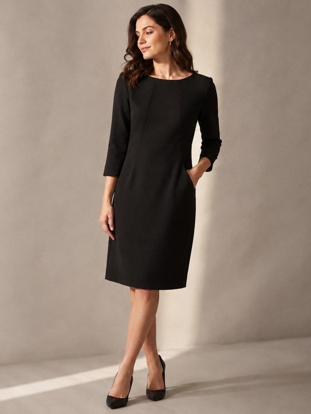 MM Lafleur Black Sheath Dress Three Quarter Sleeves women’s size 6 etsuko